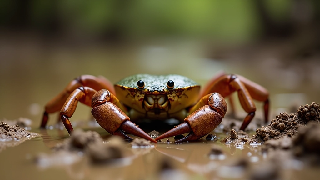 Cangrejos y otros crustáceos en el lodo de la ciénaga, parte vital del ecosistema del manglar