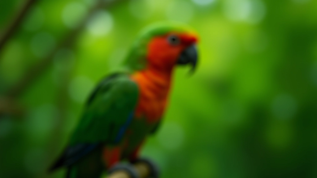 Cotorra puertorriqueña verde y roja posada en rama del bosque tropical